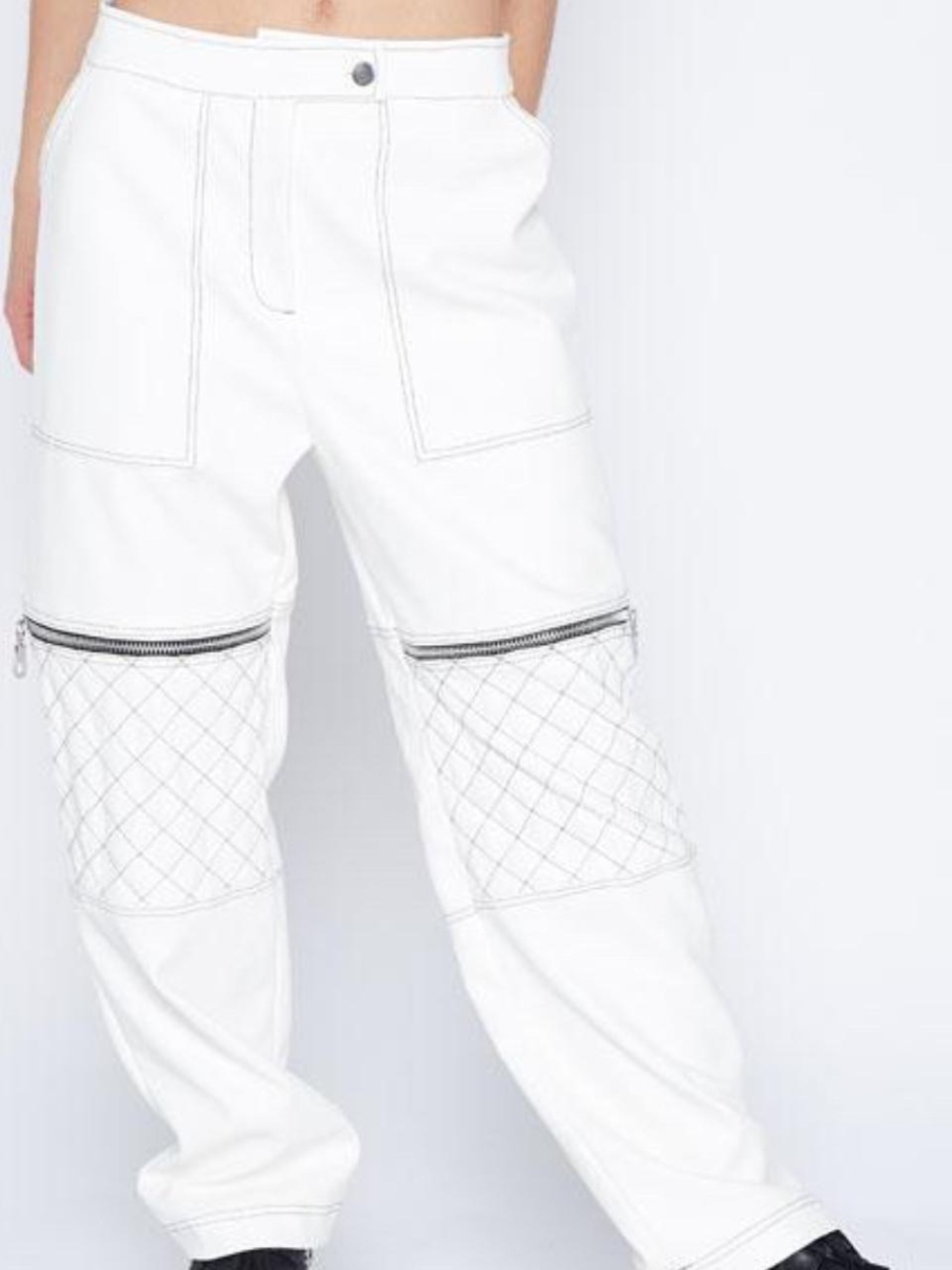 The Ragged Priest White Wide Leg Quilted Knee Zip Pants